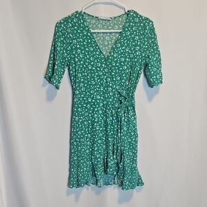 Elodie Floral Green Wrap Dress XS 90s Y2K‎